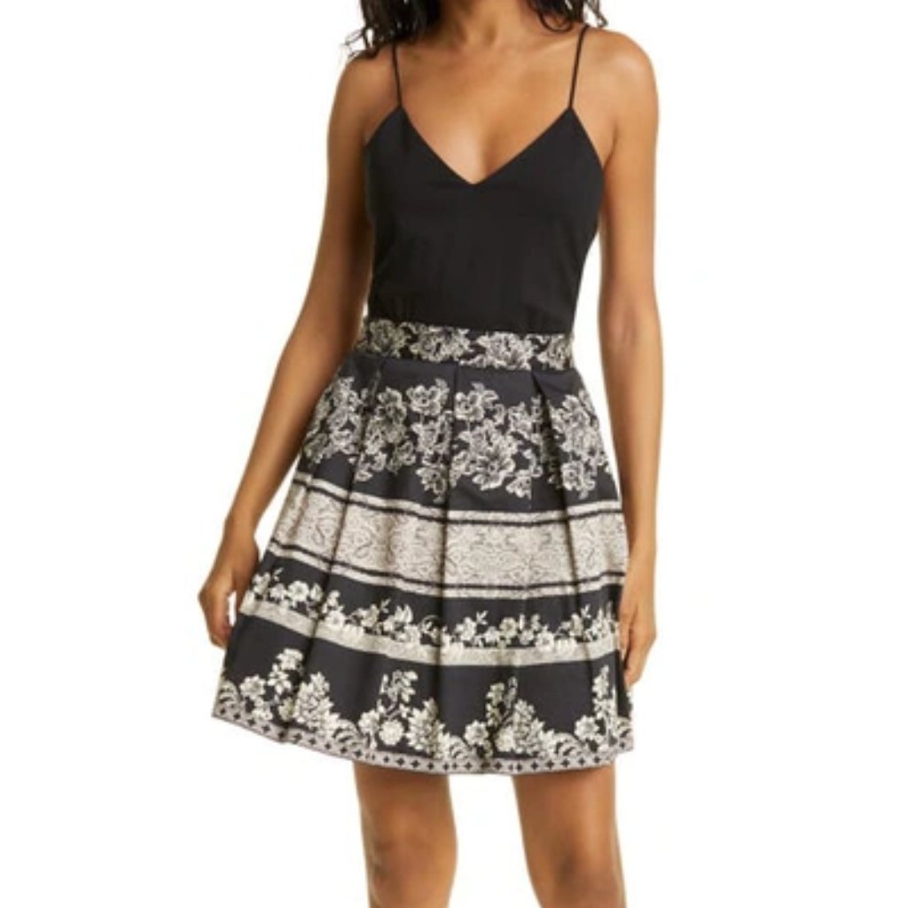 New Alice + Olivia Madison Pleated Fit & Flare Mini Dress Black Size 10 #318